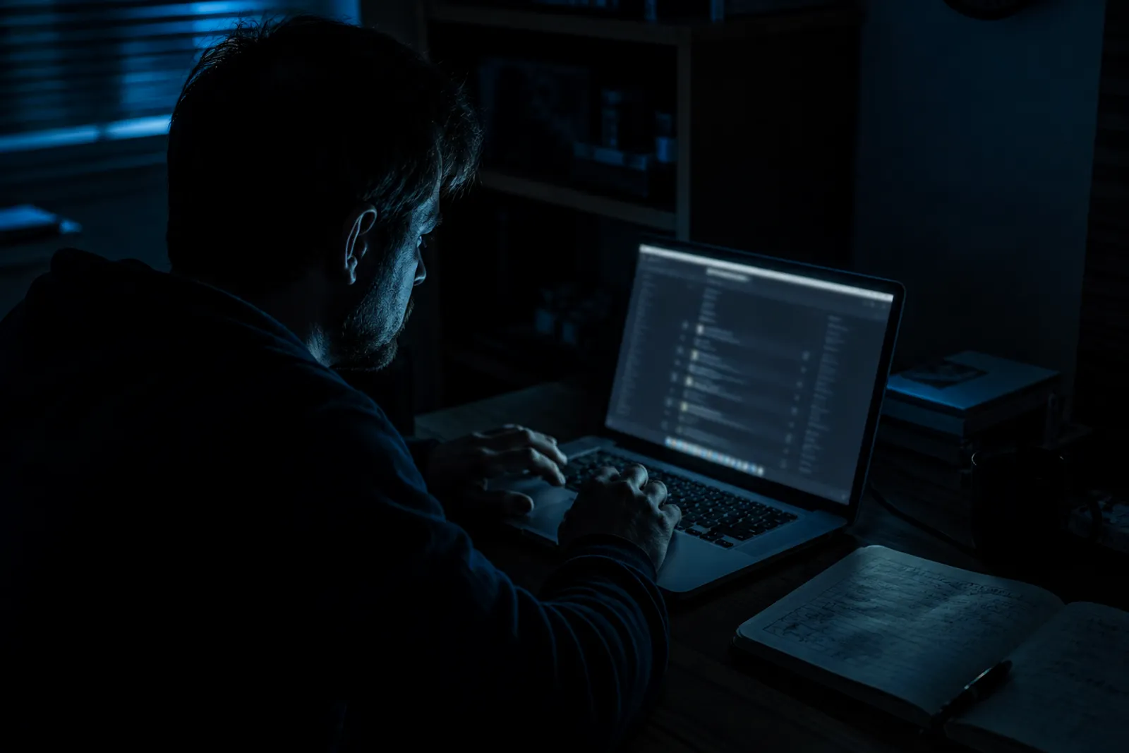 A user focused on a laptop screen showing .onion link search results.