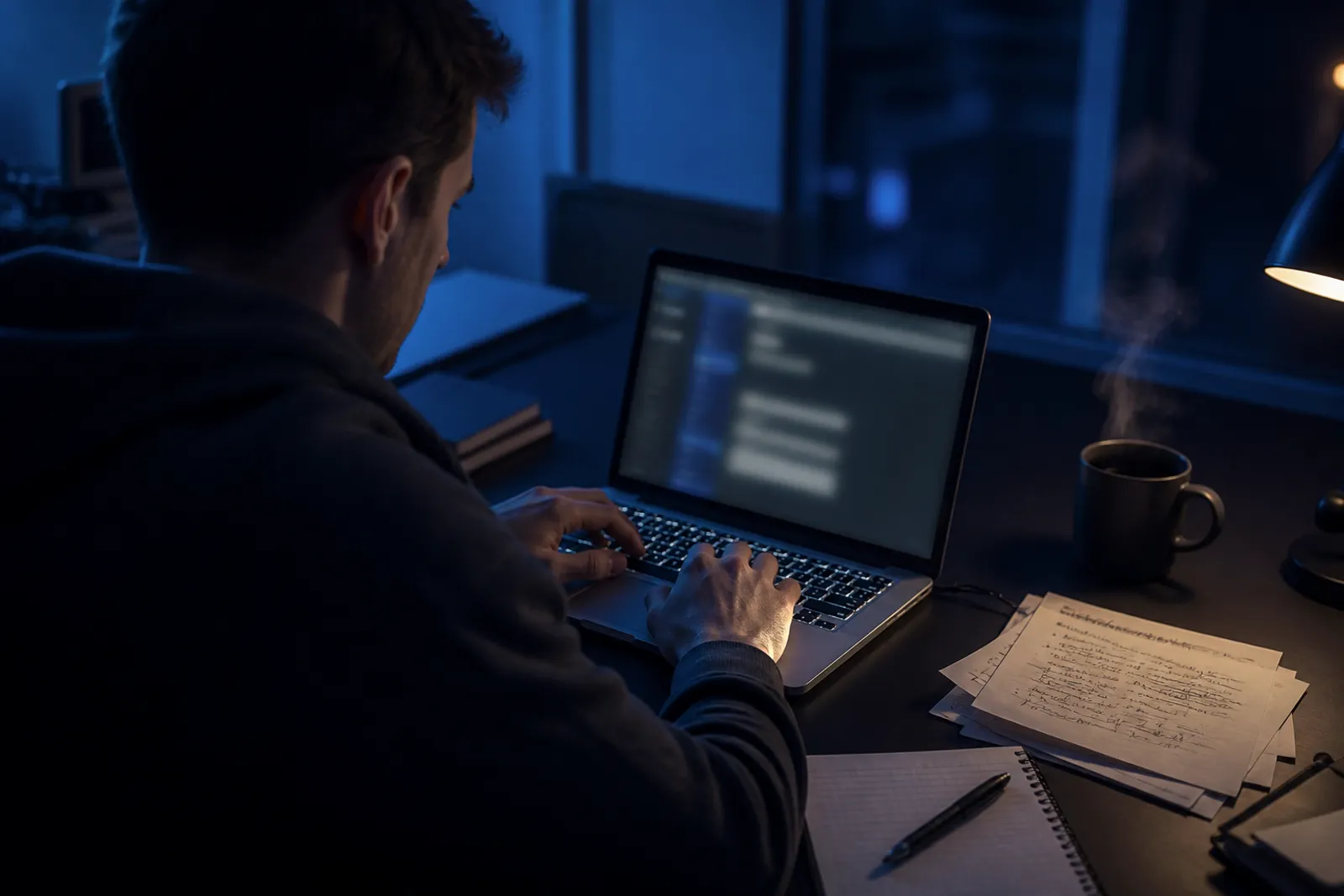A person accessing the Oniondir link on their laptop in a cozy setting.