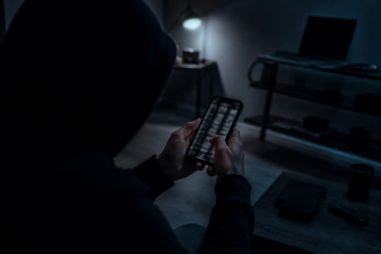 A user explores a curated .onion directory on their smartphone in a dark room.