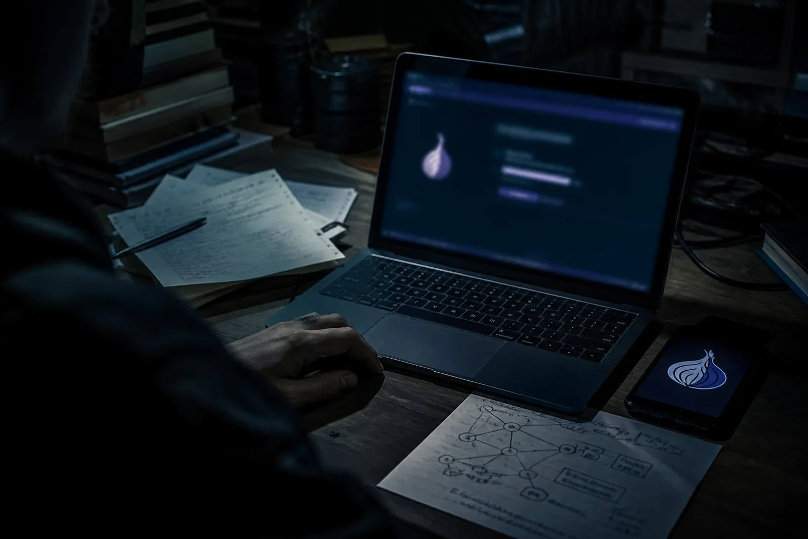 A user engages with Xplay's onion link in a dimly lit room.