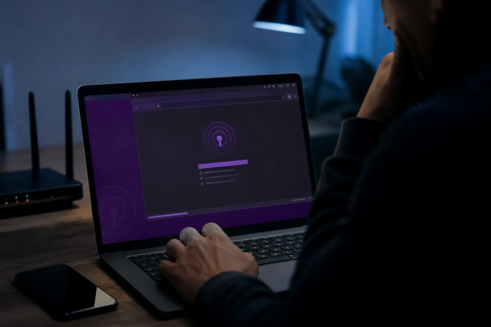 A user troubleshooting connection issues on the Tor Browser at a modern desk.