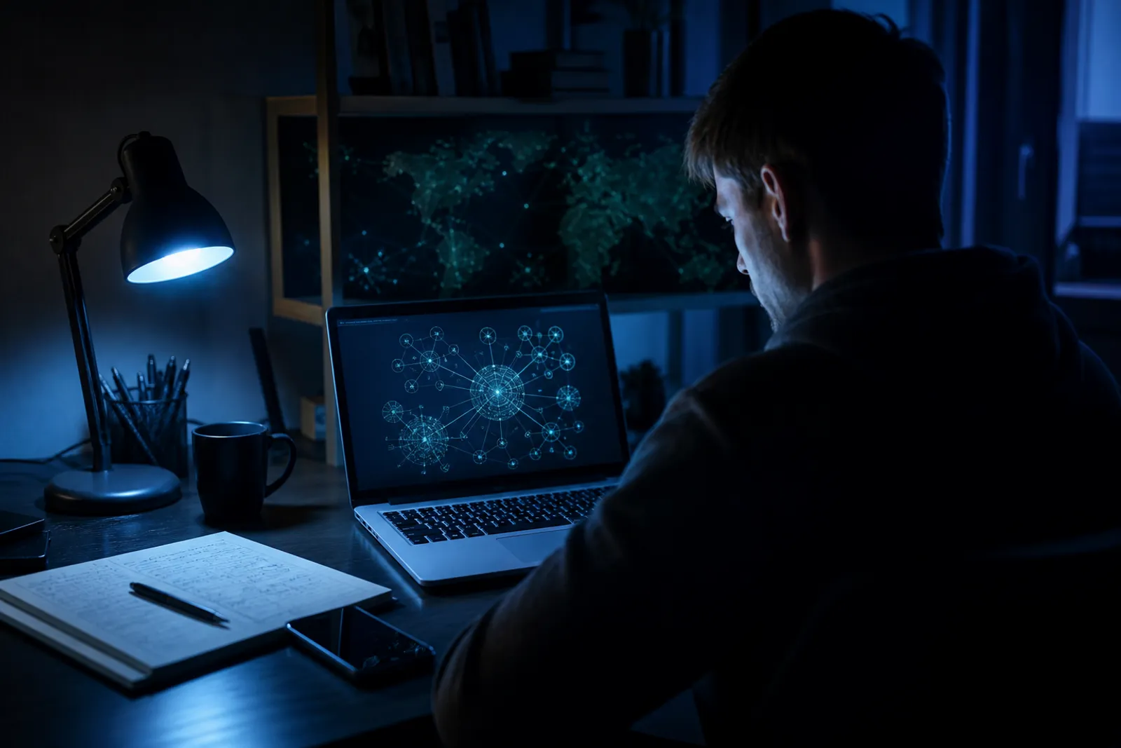 A user studying the structure of .onion addresses in a cozy home office.