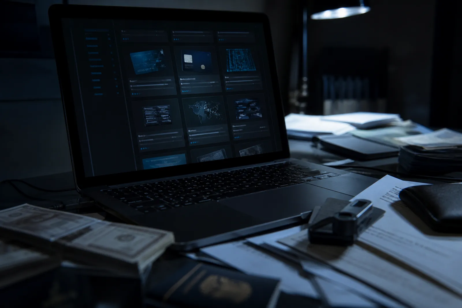 A dark web marketplace showcasing prices for illicit services and stolen data.