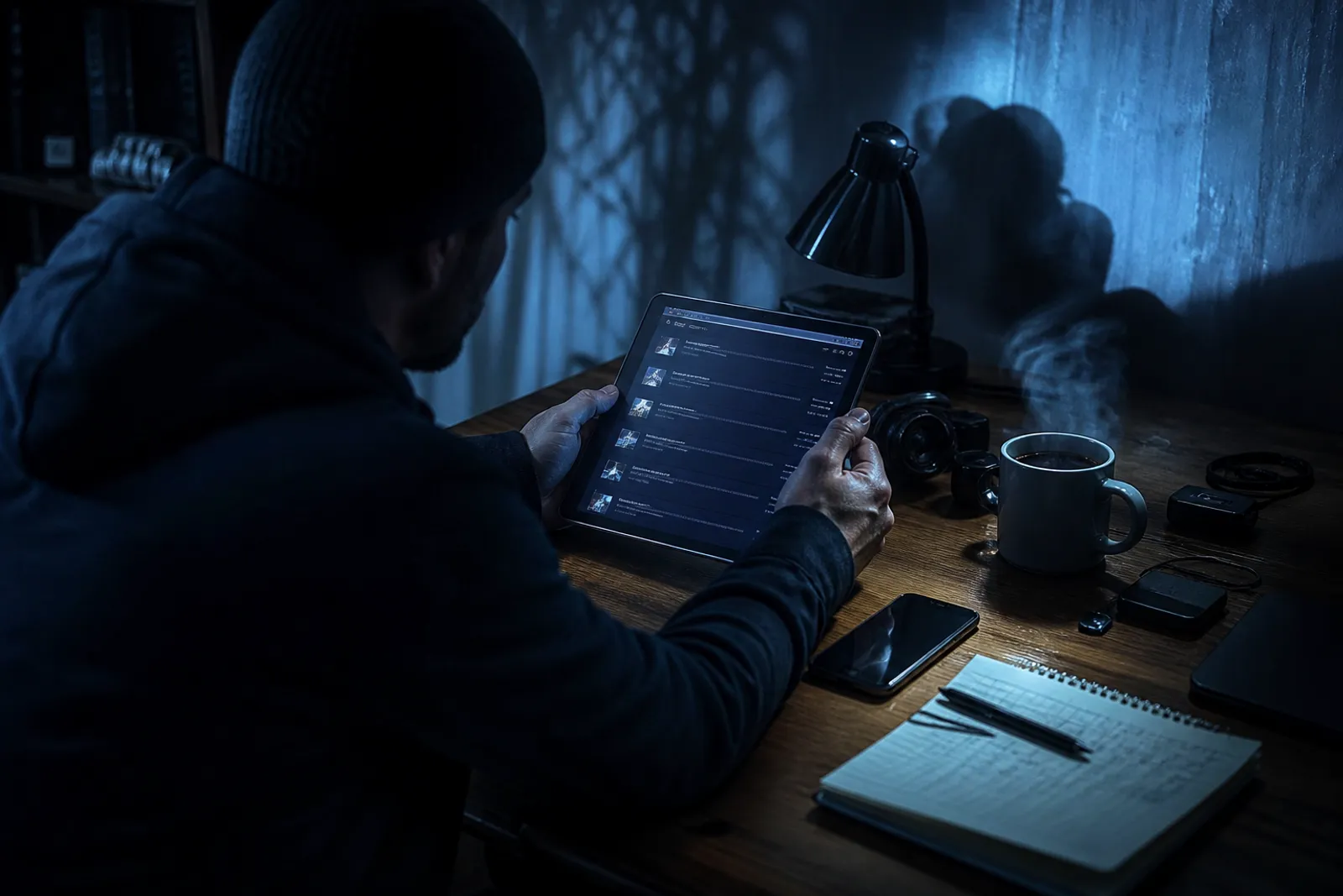 A user is focused on exploring a dark web directory on a tablet.